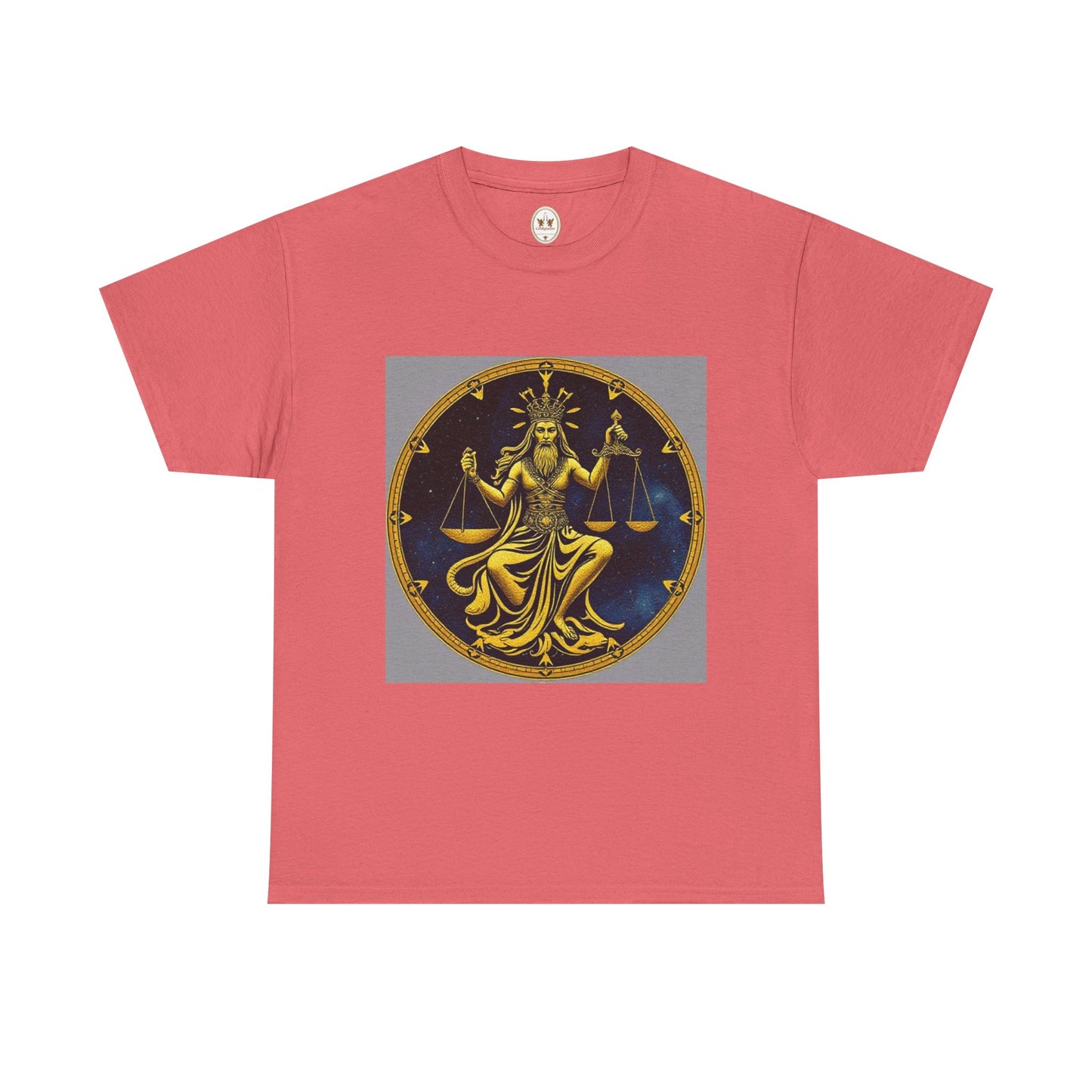 Unisex Heavy Cotton T-Shirt, Gold v1, Libra God, Zodiac Design
