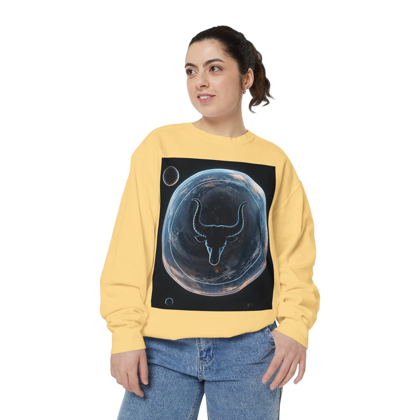 Garment-Dyed Sweatshirt, Unisex, Space Animal Design, Taurus