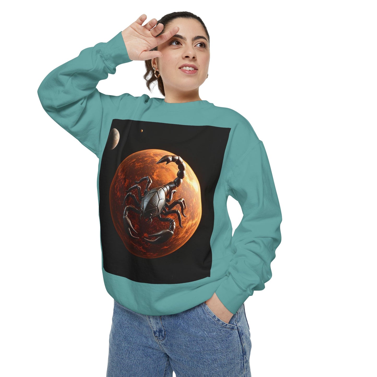 Garment-Dyed Sweatshirt, Unisex, Space Animal Design, Scorpio