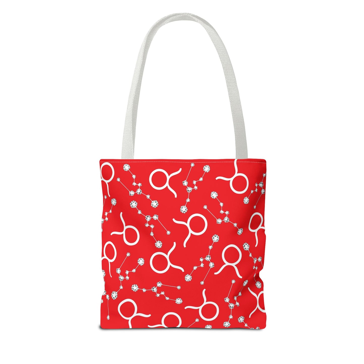 Tote Bag, Taurus Zodiac Sign, AOP, (Red, White)