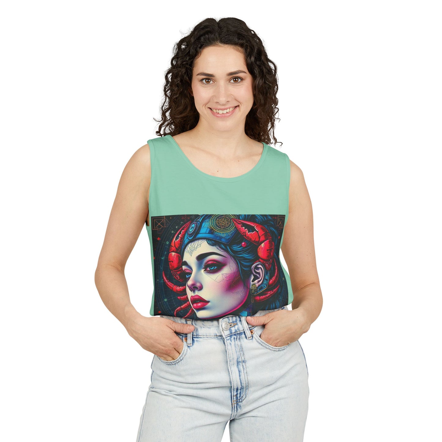 Unisex Garment-Dyed, Tank Top, Cancer, Pop Art v1, 100% US cotton