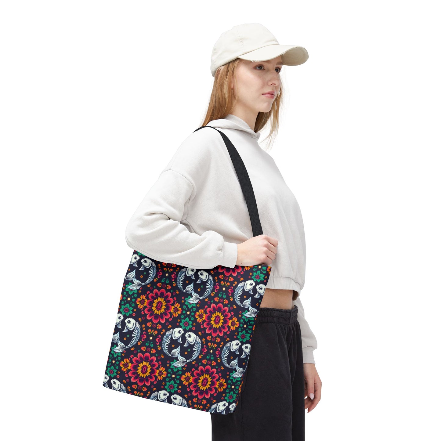 Tote Bag (AOP), Pisces, Zodiac v1, Flower Pattern
