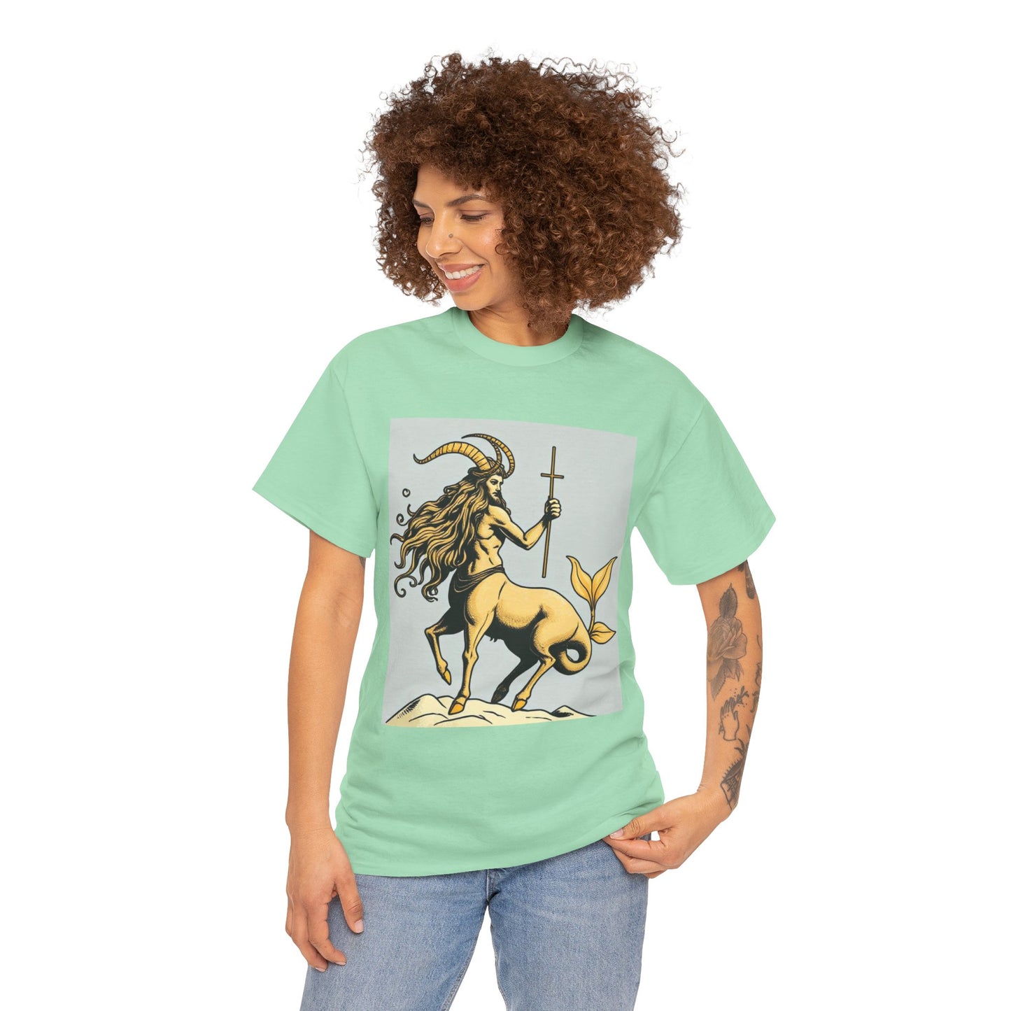 Unisex Heavy Cotton T-Shirt, Capricorn God v2, Zodiac Design