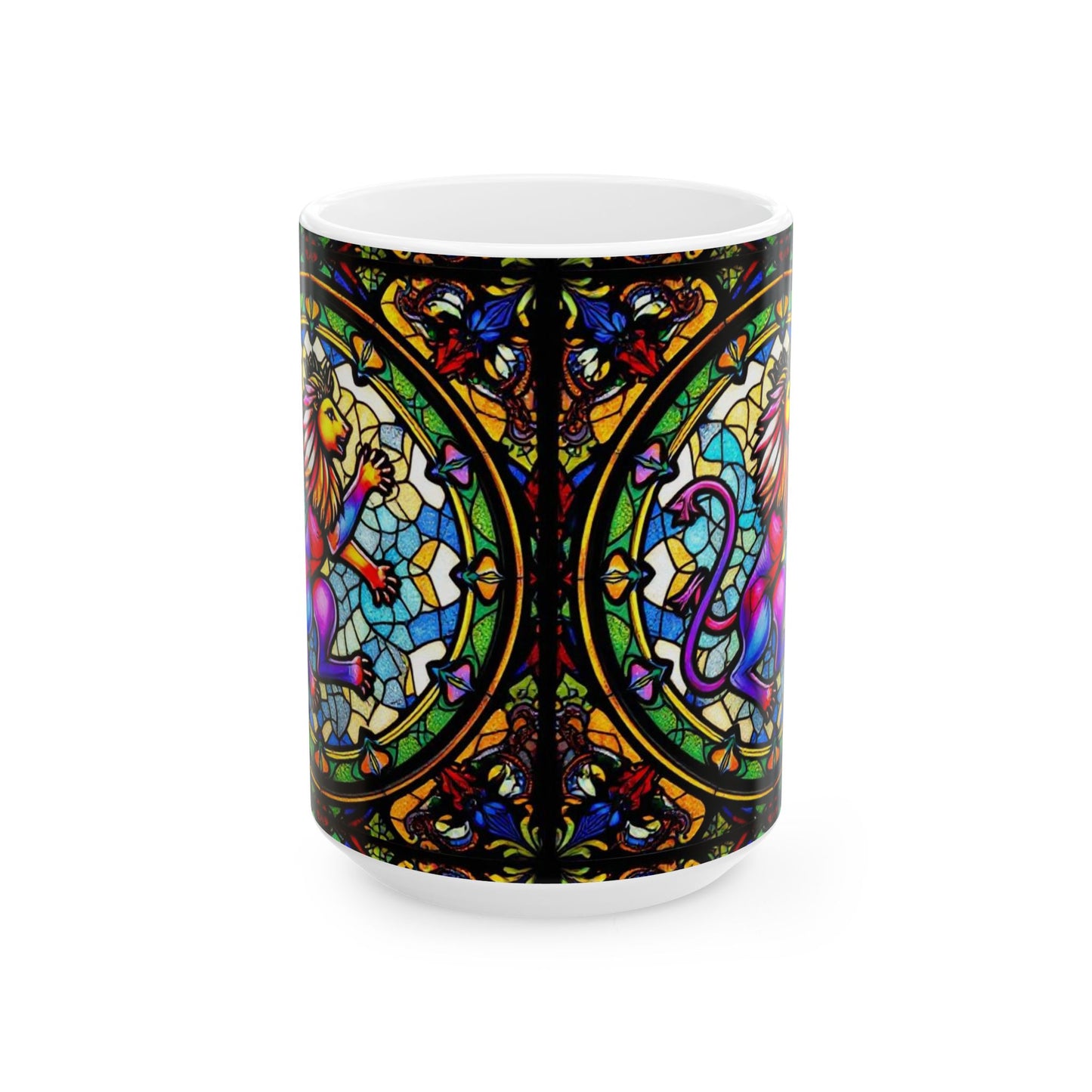 Ceramic Mug, (11oz, 15oz), Glass Design, AOP, Leo Zodiac Sign