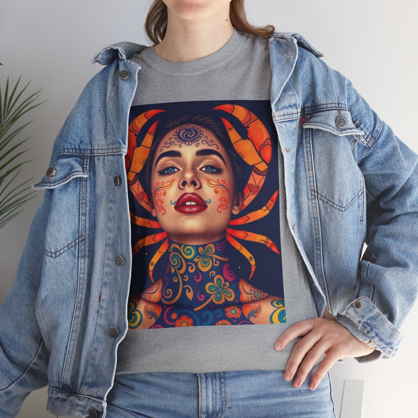 Unisex Heavy Cotton T-Shirt, Cancer, Zodiac v2, Sexy Art