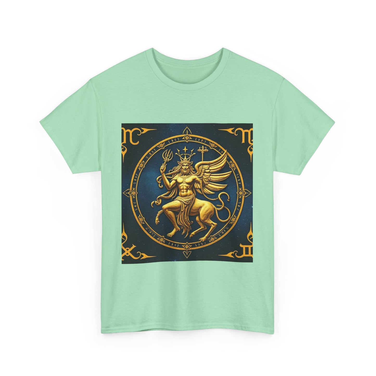Unisex Heavy Cotton T-Shirt, Gold Angel, Symbol, Virgo Zodiac Design
