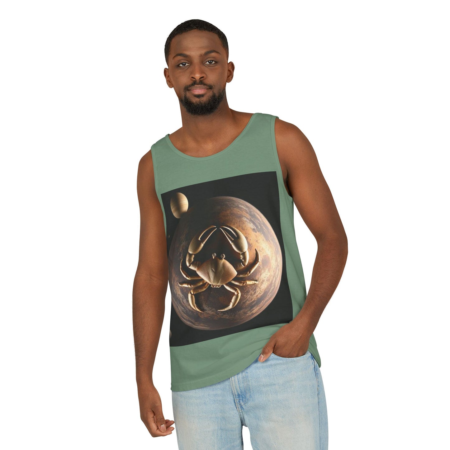 Unisex Garment-Dyed, Tank Top, Cancer Design, Planet Crab v1, 100% US cotton