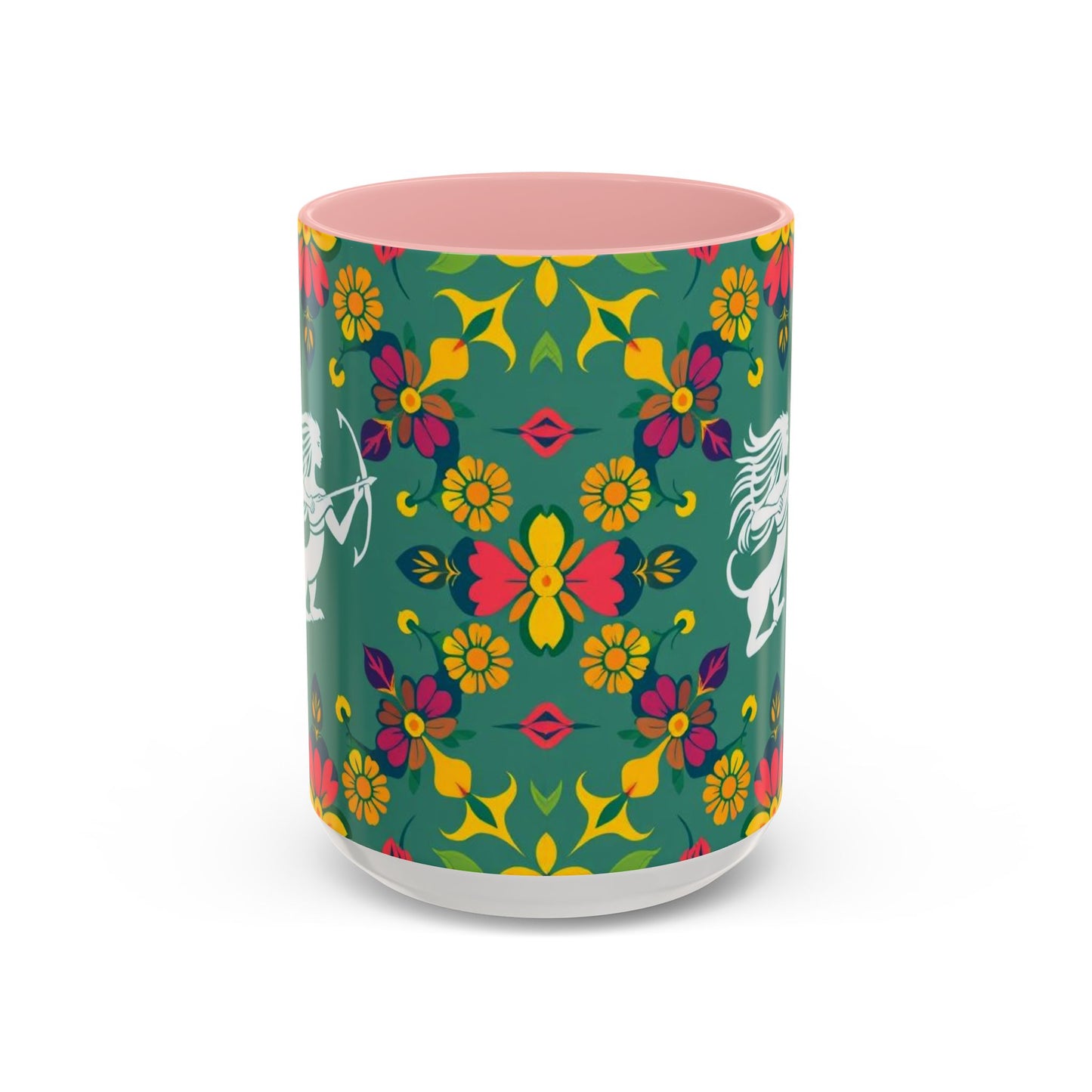 Accent Coffee Mug, Sagittarius, Zodiac. Flower Pattern, (11, 15oz)