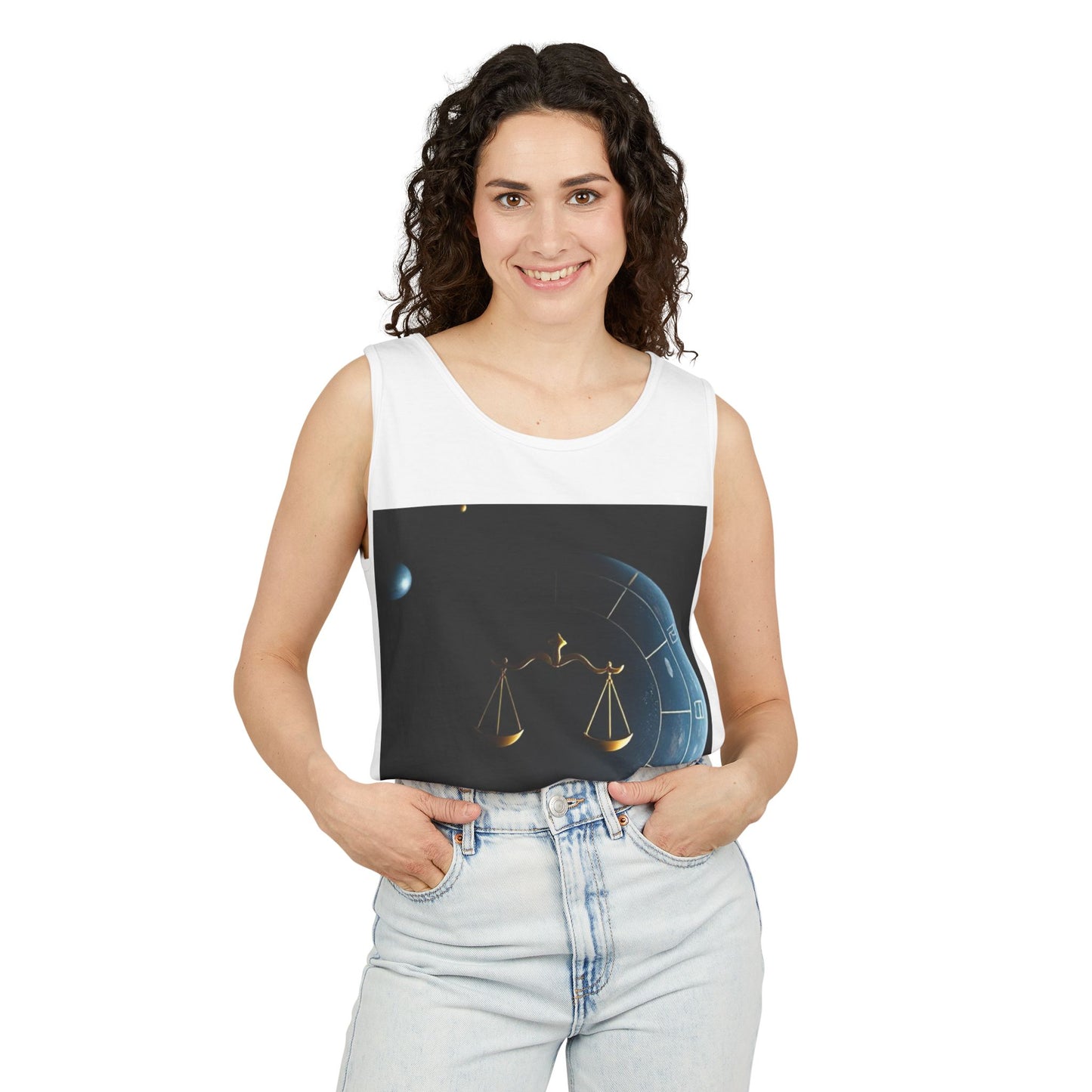 Unisex Garment-Dyed, Tank Top, Libra Design, Space Scale, 100% US cotton
