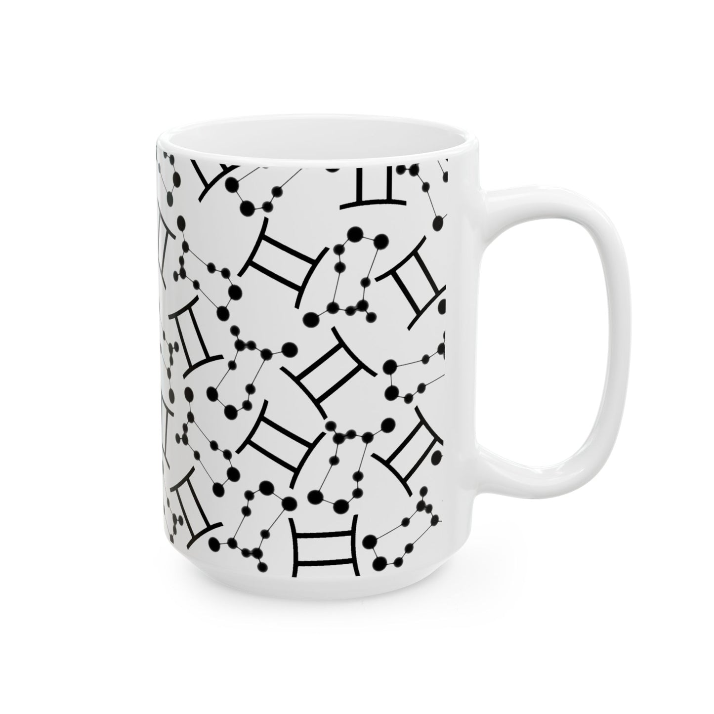 Ceramic Mug, (11oz, 15oz), Ceramic Coffee Mug, AOP, Constellation & Symbol, Gemini Zodiac Design