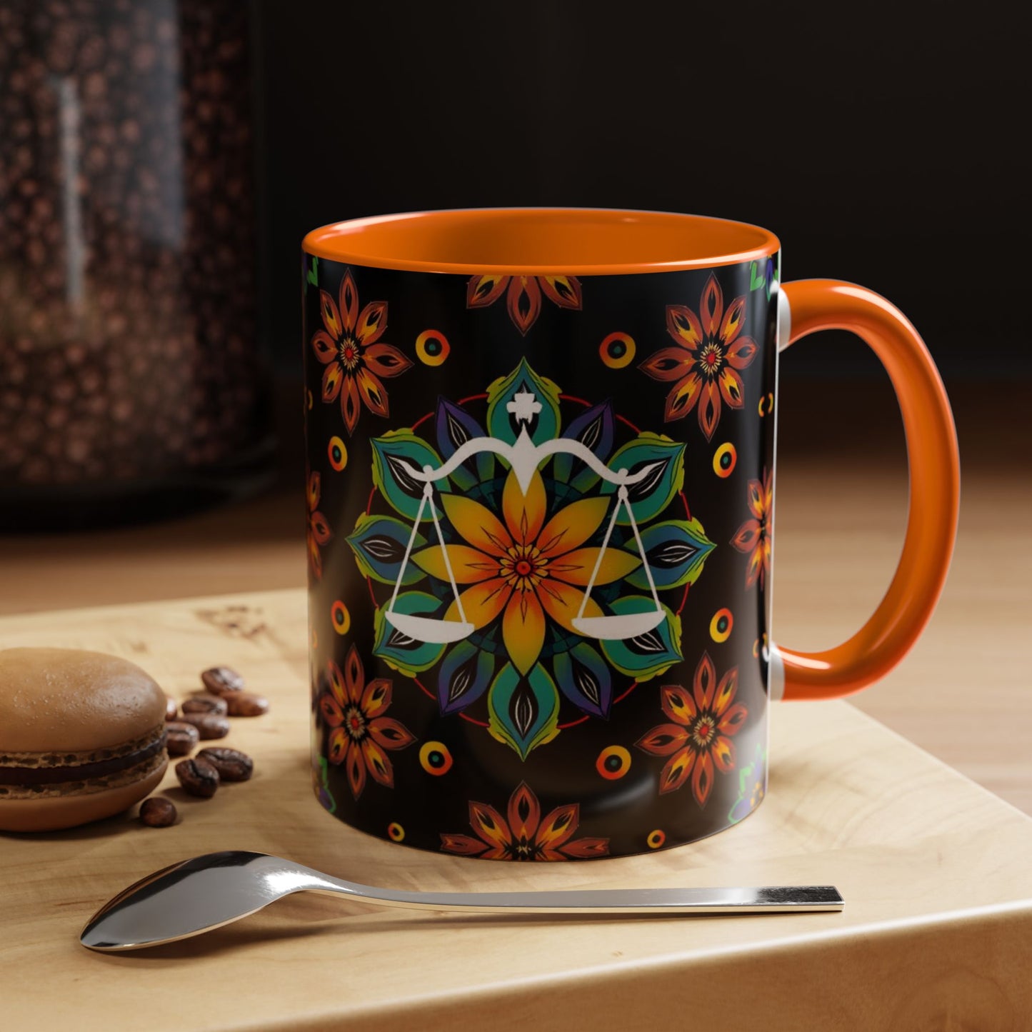 Accent Coffee Mug, Libra, Zodiac v4, Flower Pattern, (11, 15oz)