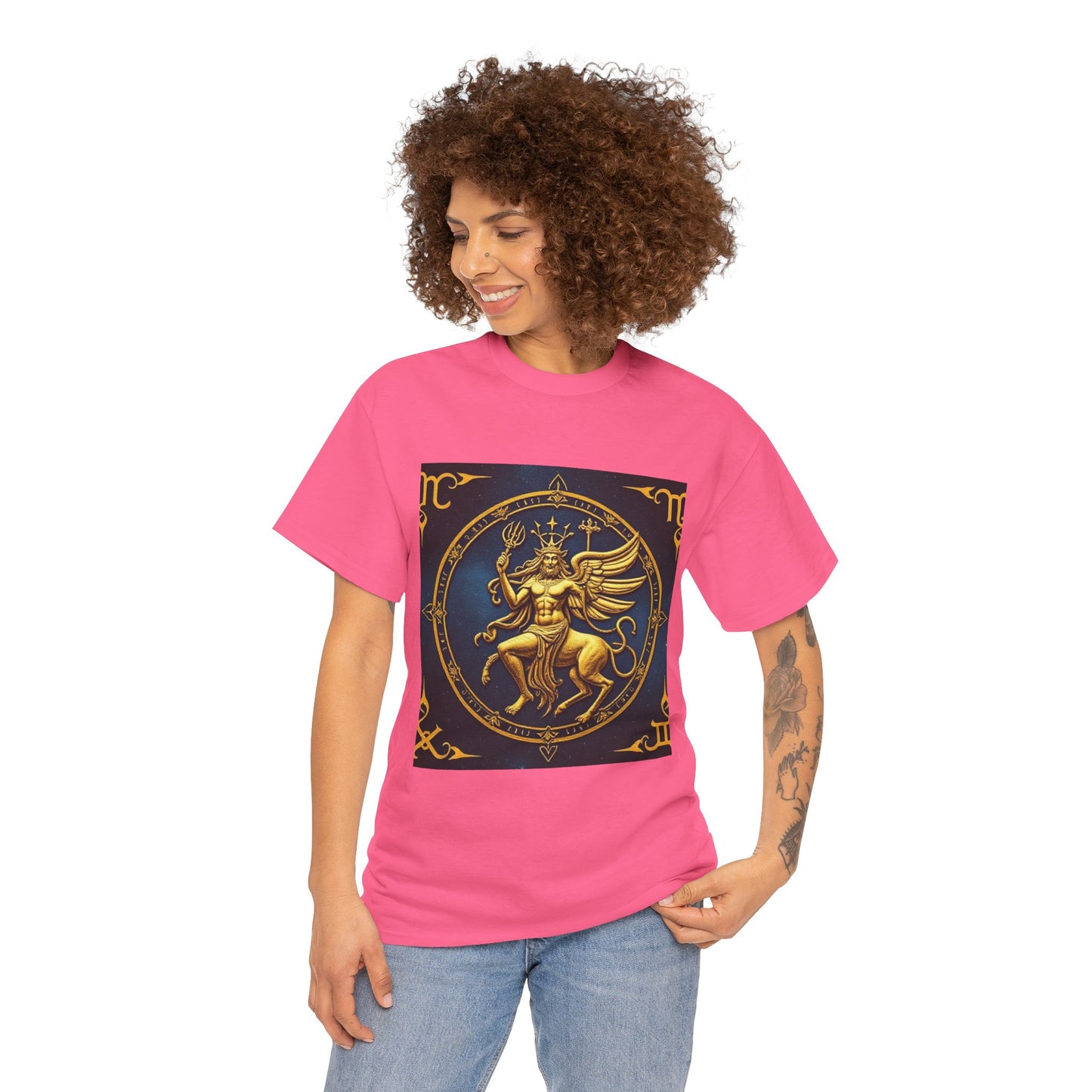 Unisex Heavy Cotton T-Shirt, Gold Angel, Symbol, Virgo Zodiac Design