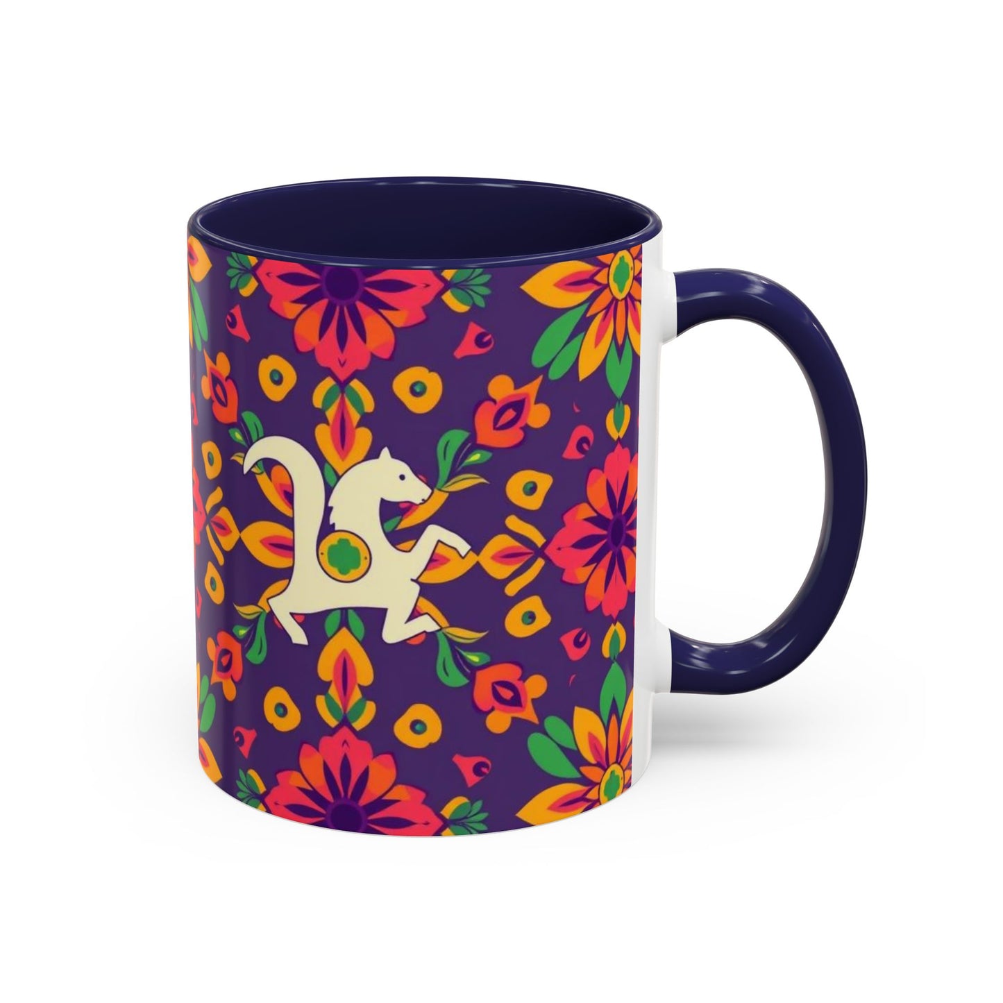 Accent Coffee Mug, Aquarius, Zodiac v2, Flower Pattern, (11, 15oz)