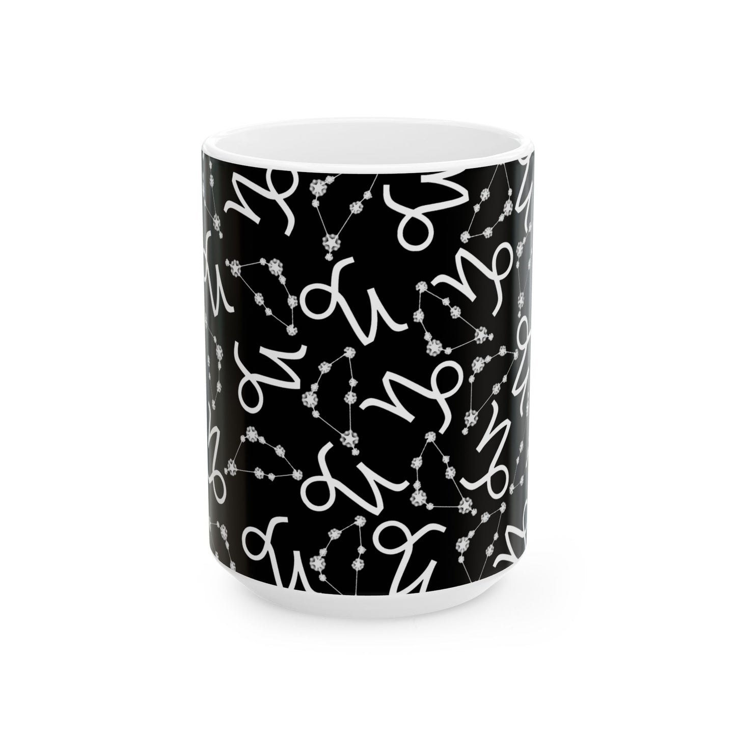 Ceramic Mug, (11oz, 15oz), Ceramic Coffee Mug, Black AOP, Capricorn Zodiac Design