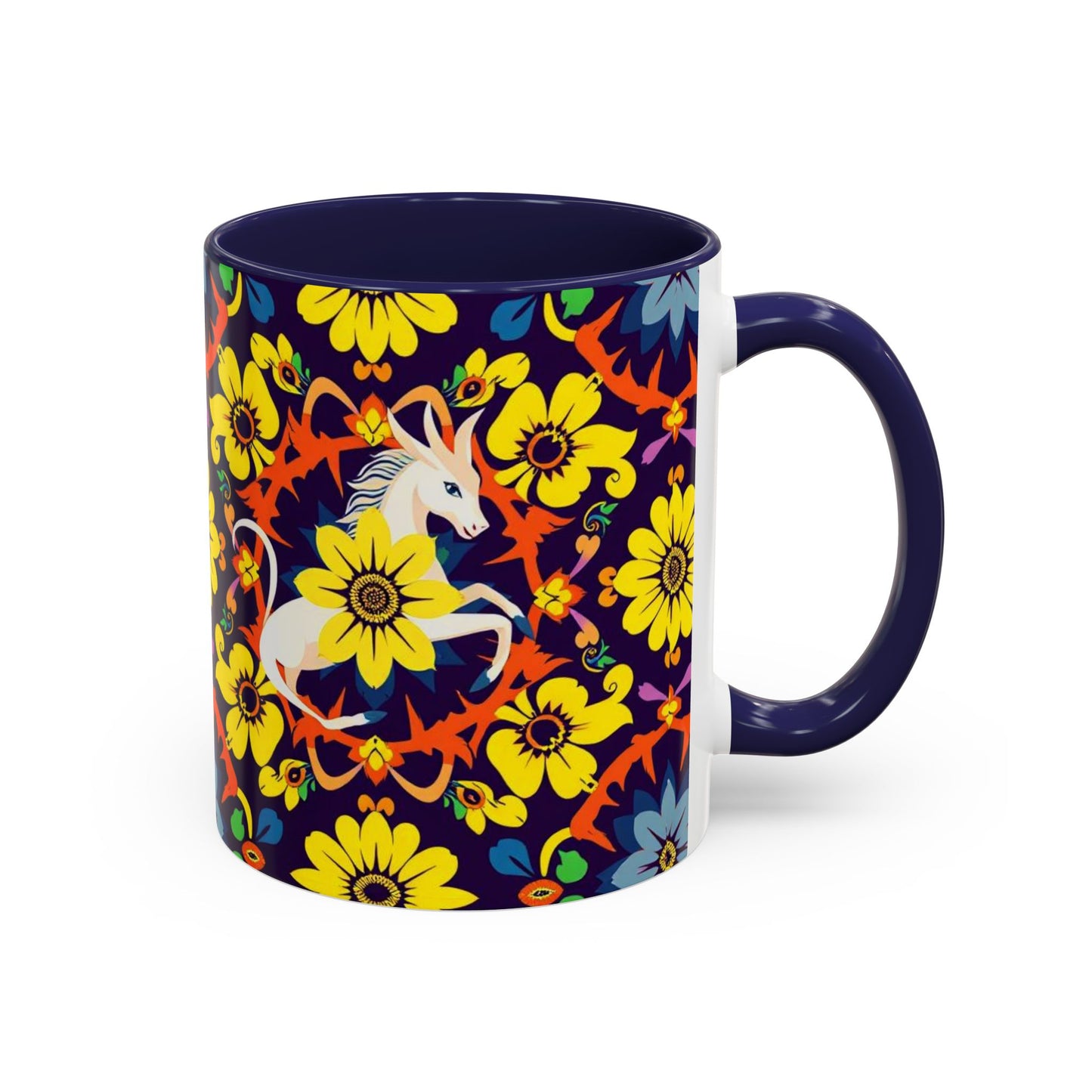 Accent Coffee Mug, Aquarius, Zodiac v1, Flower Pattern, (11, 15oz)