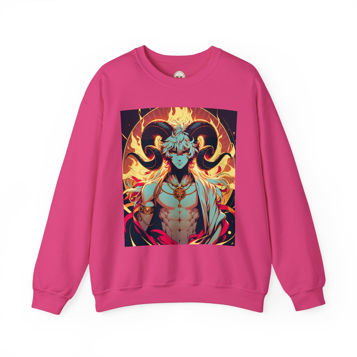 Unisex Heavy Blend™ Crewneck Sweatshirt, Anime Fire Aries, Zodiac Design