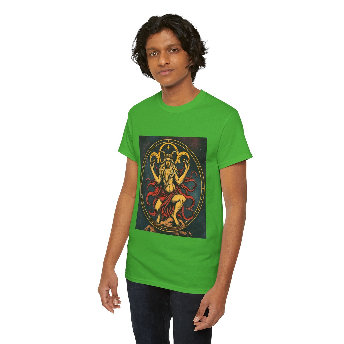 Unisex Heavy Cotton T-Shirt, Aries God 3v, Zodiac Design