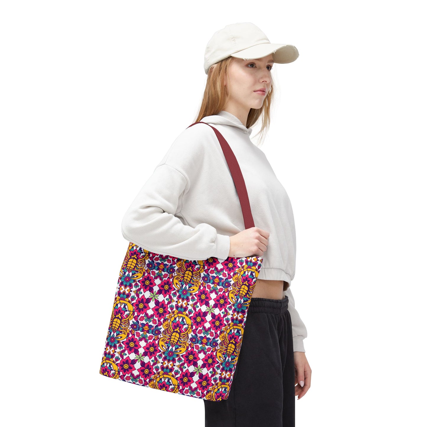Tote Bag (AOP), Scorpio, Zodiac v1, Flower Pattern