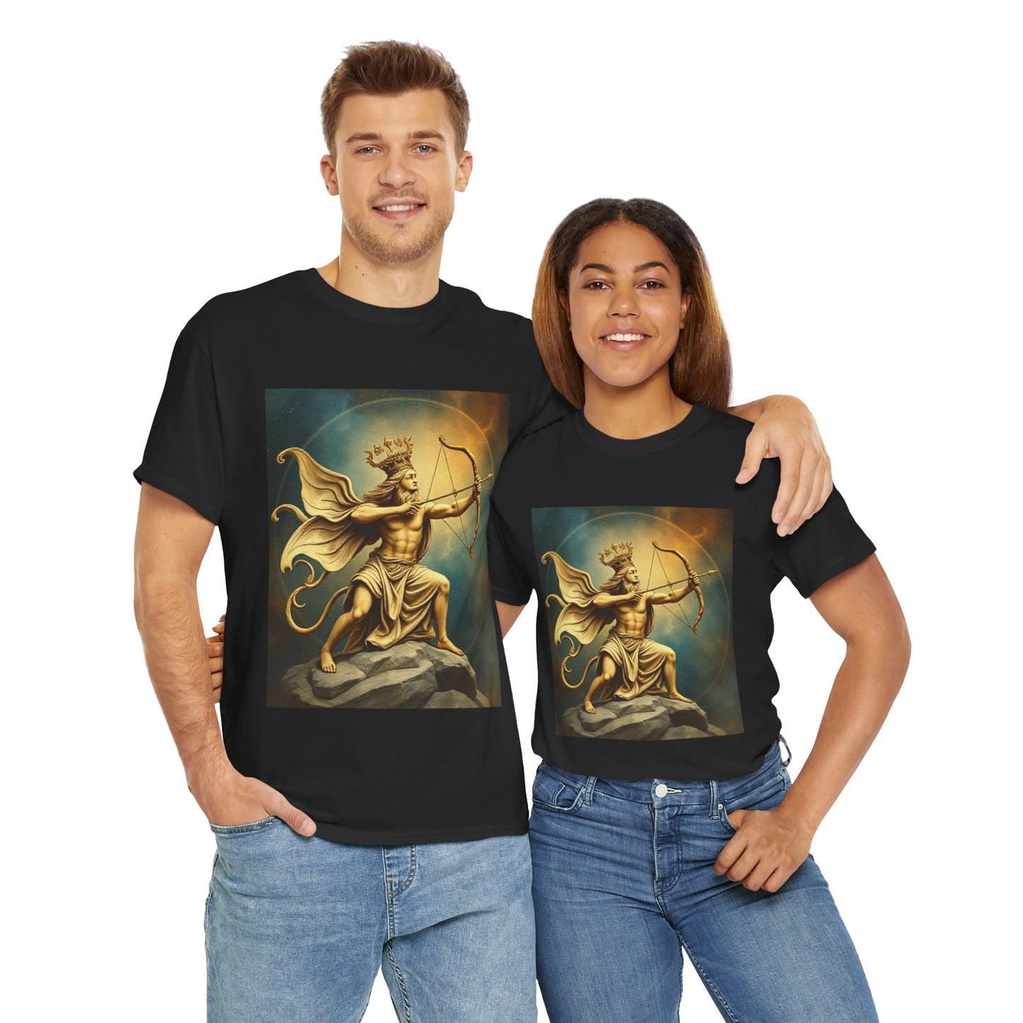 Unisex Heavy Cotton T-Shirt, Sagittarius King, Bow & Arrow, Zodiac Design
