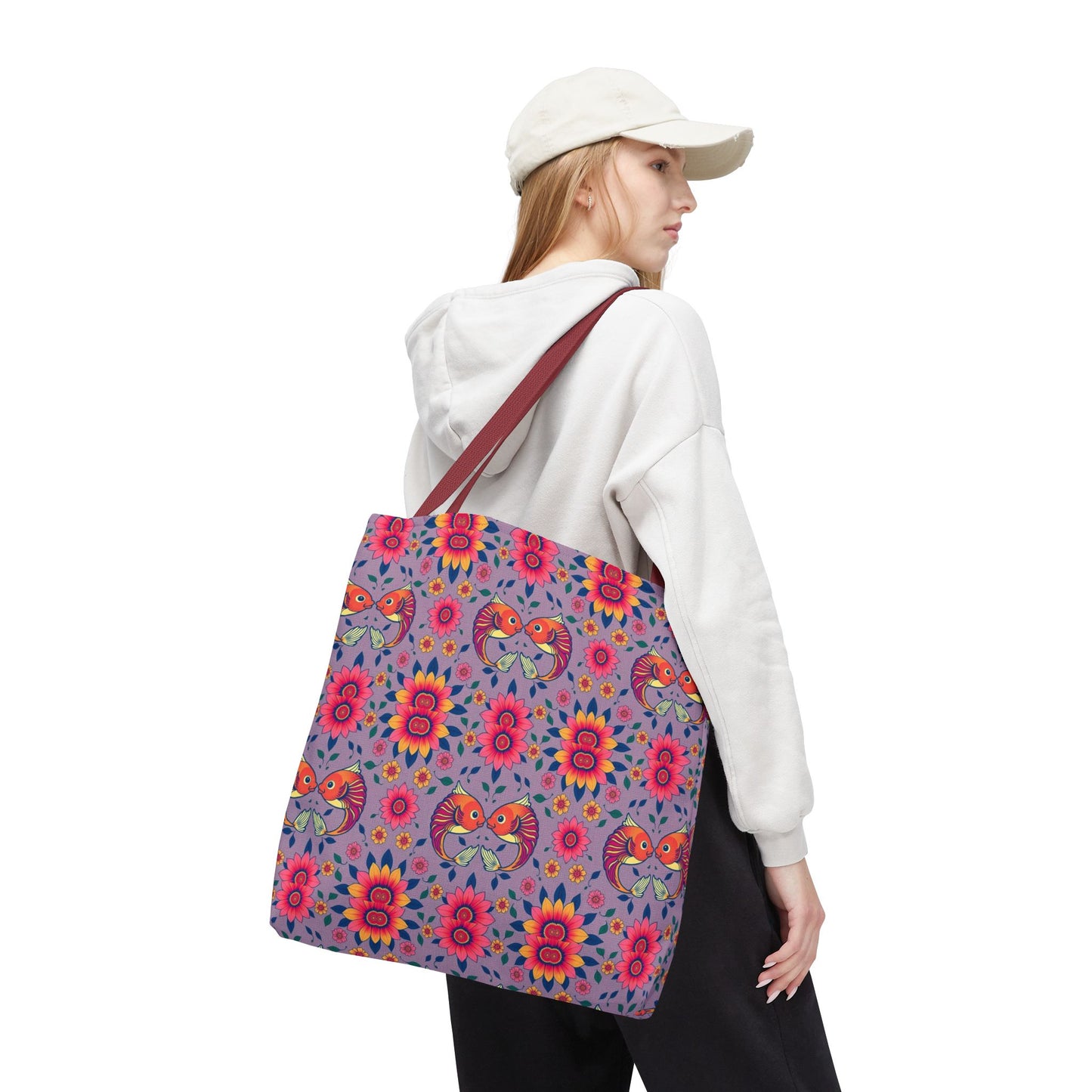 Tote Bag (AOP), Pisces, Zodiac v2, Flower Pattern