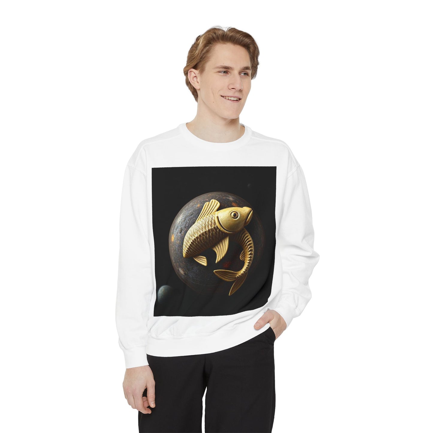 Garment-Dyed Sweatshirt, Unisex, Space Animal Design v1, Pisces