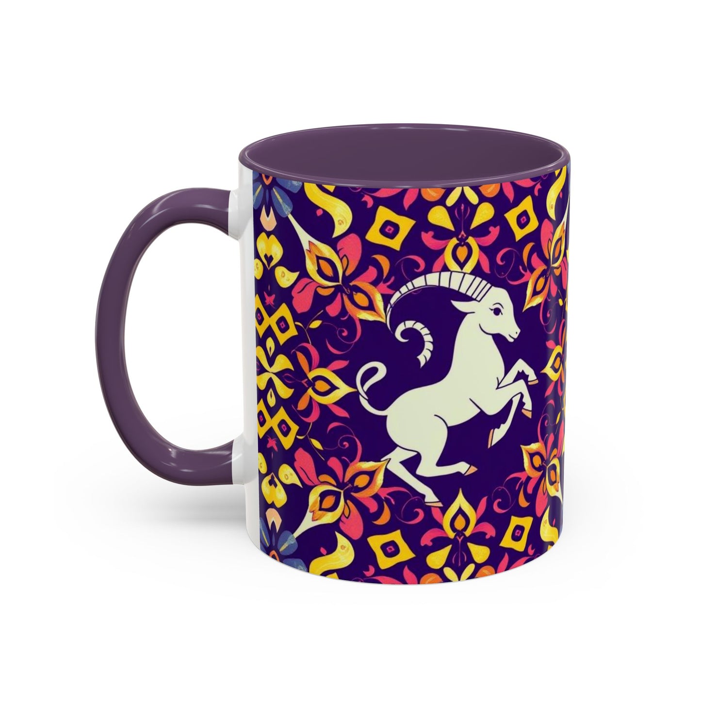 Accent Coffee Mug, Capricorn, Zodiac v1, Flower Pattern, (11, 15oz)