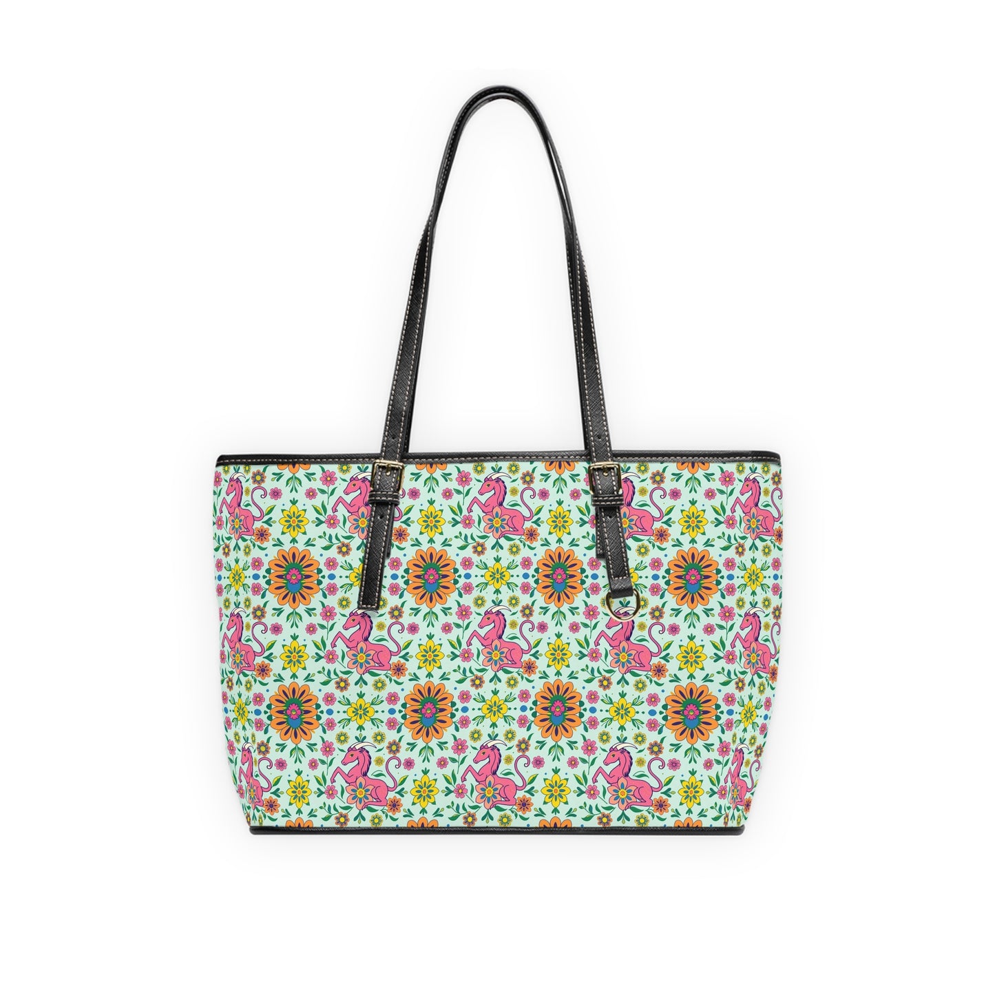 Leather Shoulder Bag, Aquarius, Zodiac v1, Flower Pattern