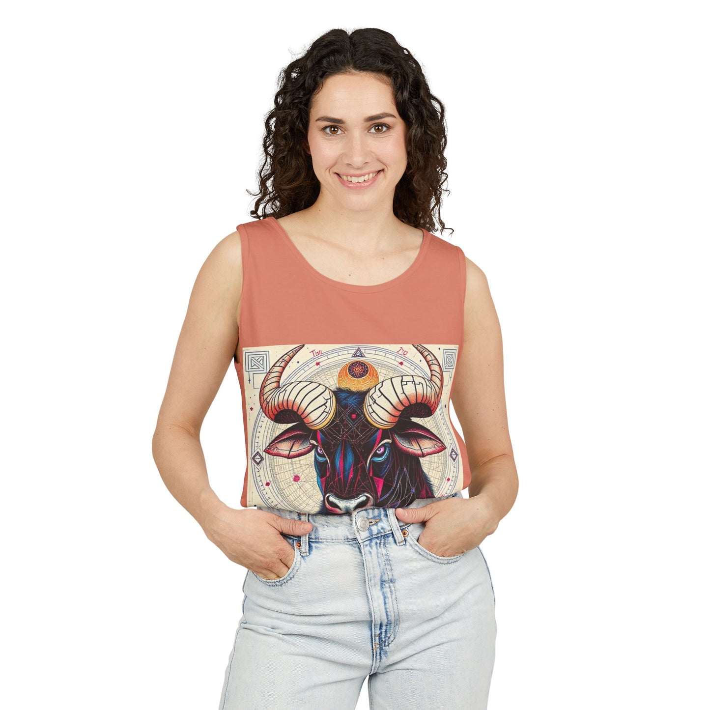 Unisex Garment-Dyed, Tank Top, Taurus Design, Pop Art, 100% US cotton