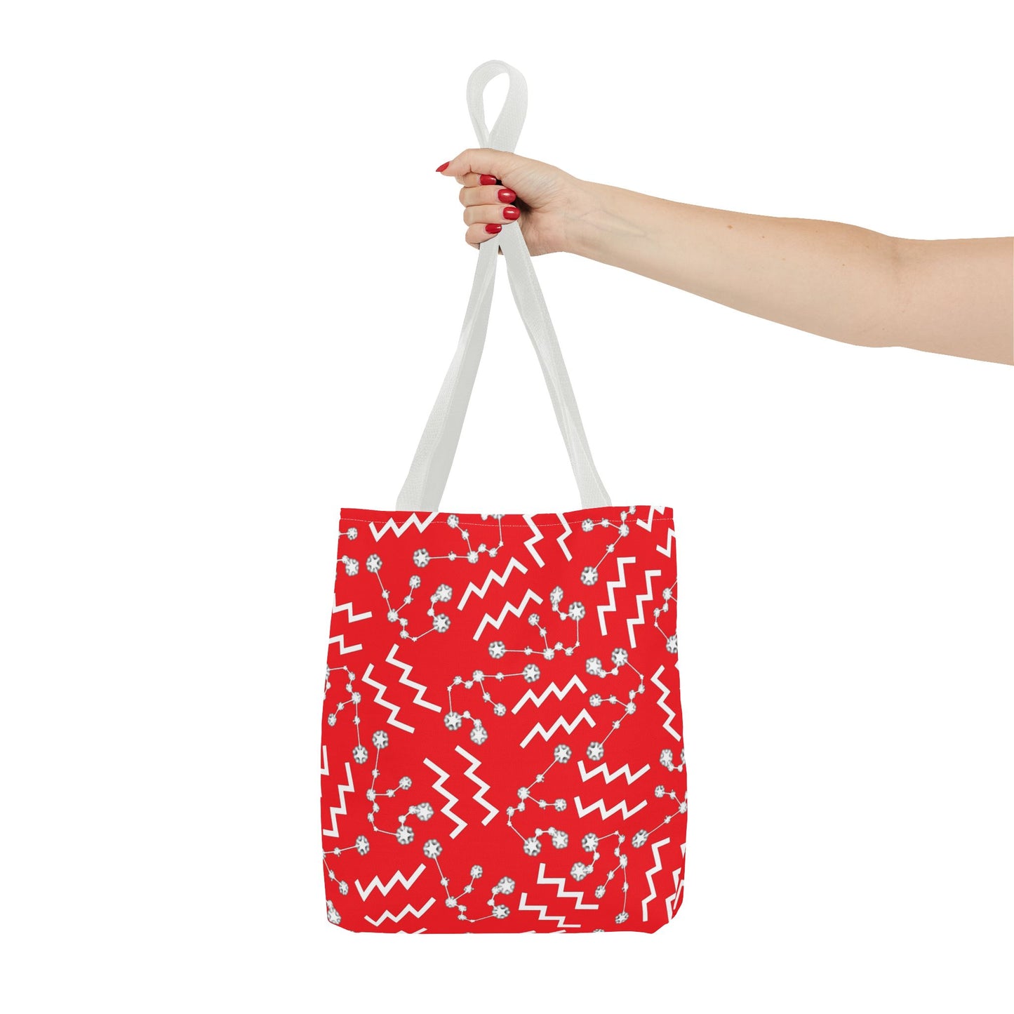 Tote Bag, Aquarius Zodiac Sign, AOP, (Red, White)