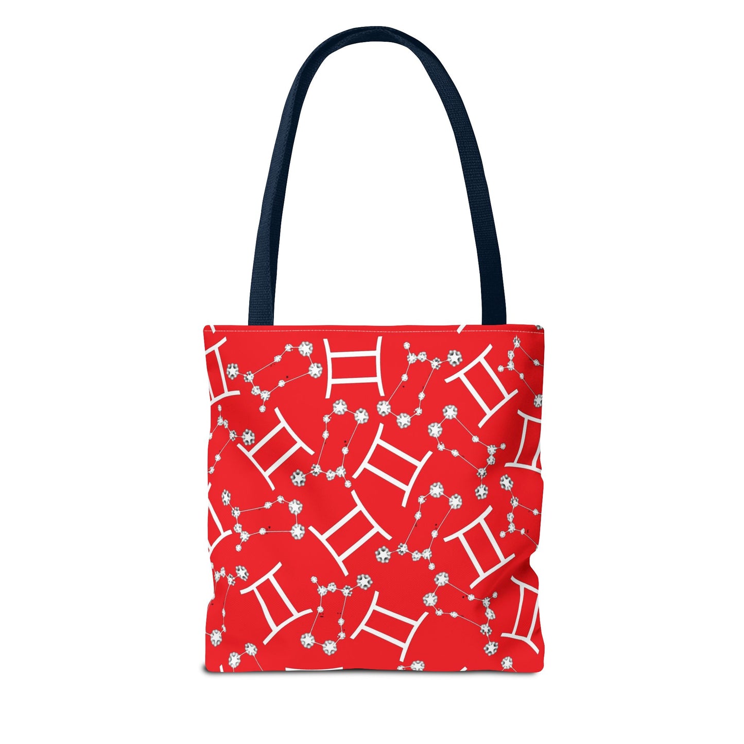 Tote Bag, Gemini Zodiac Sign, AOP, (Red, White Print)