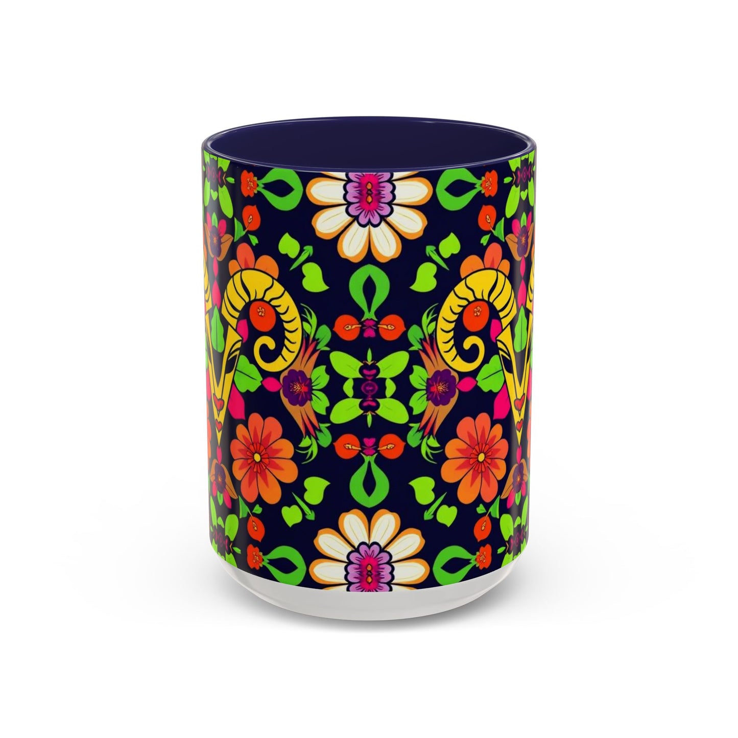 Accent Coffee Mug, Aries, Zodiac v2, Flower Pattern, (11, 15oz)