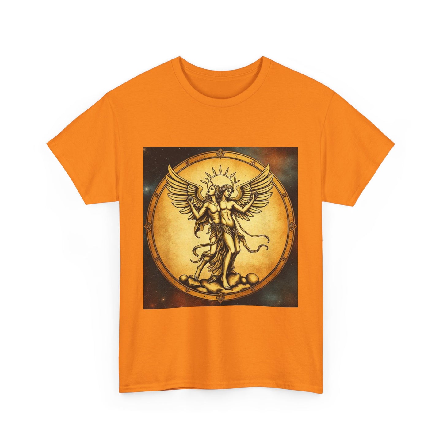 Unisex Heavy Cotton T-Shirt, Twin Angel v1, Gemini Zodiac Design