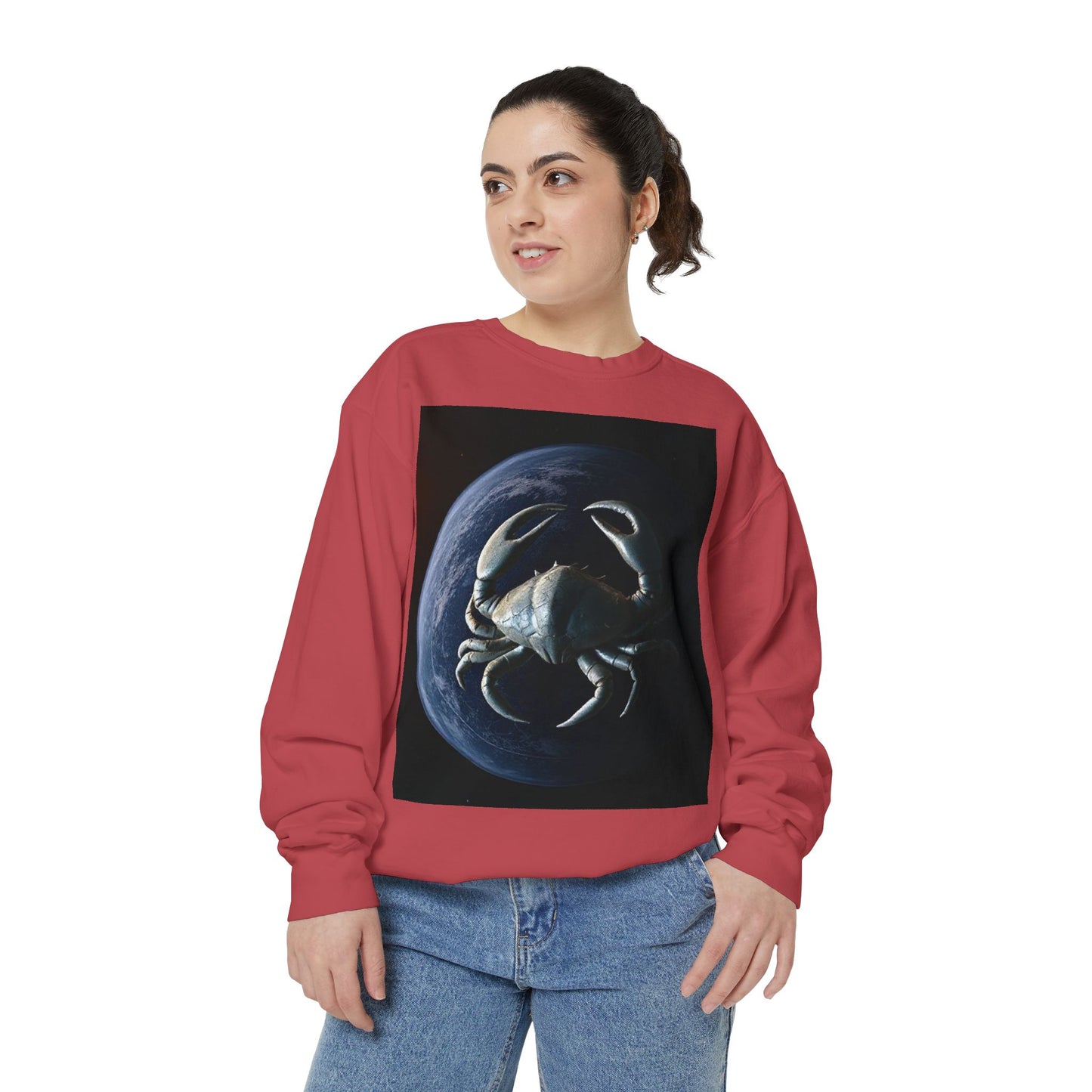 Garment-Dyed Sweatshirt, Unisex, Space Animal Design, Cancer