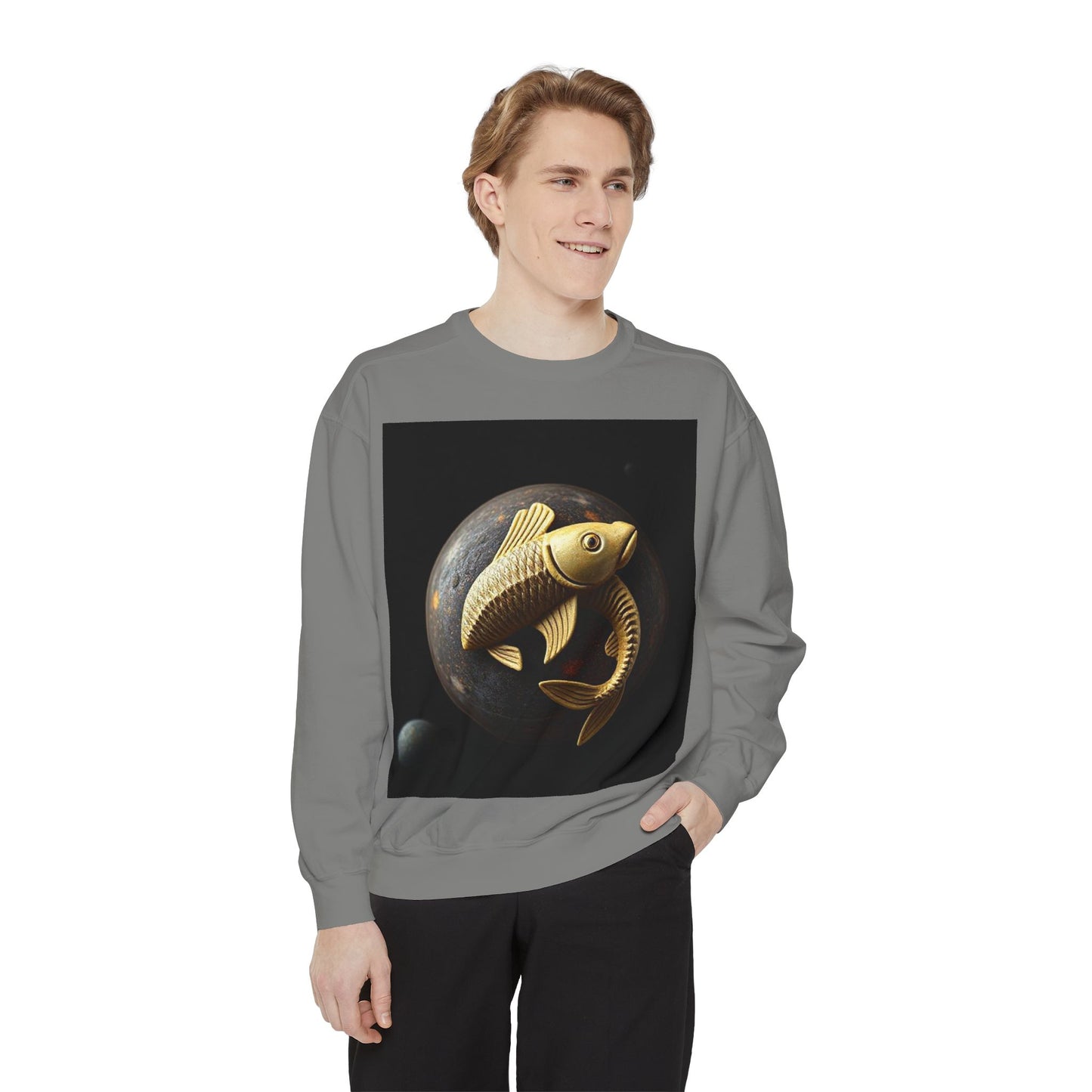 Garment-Dyed Sweatshirt, Unisex, Space Animal Design v1, Pisces