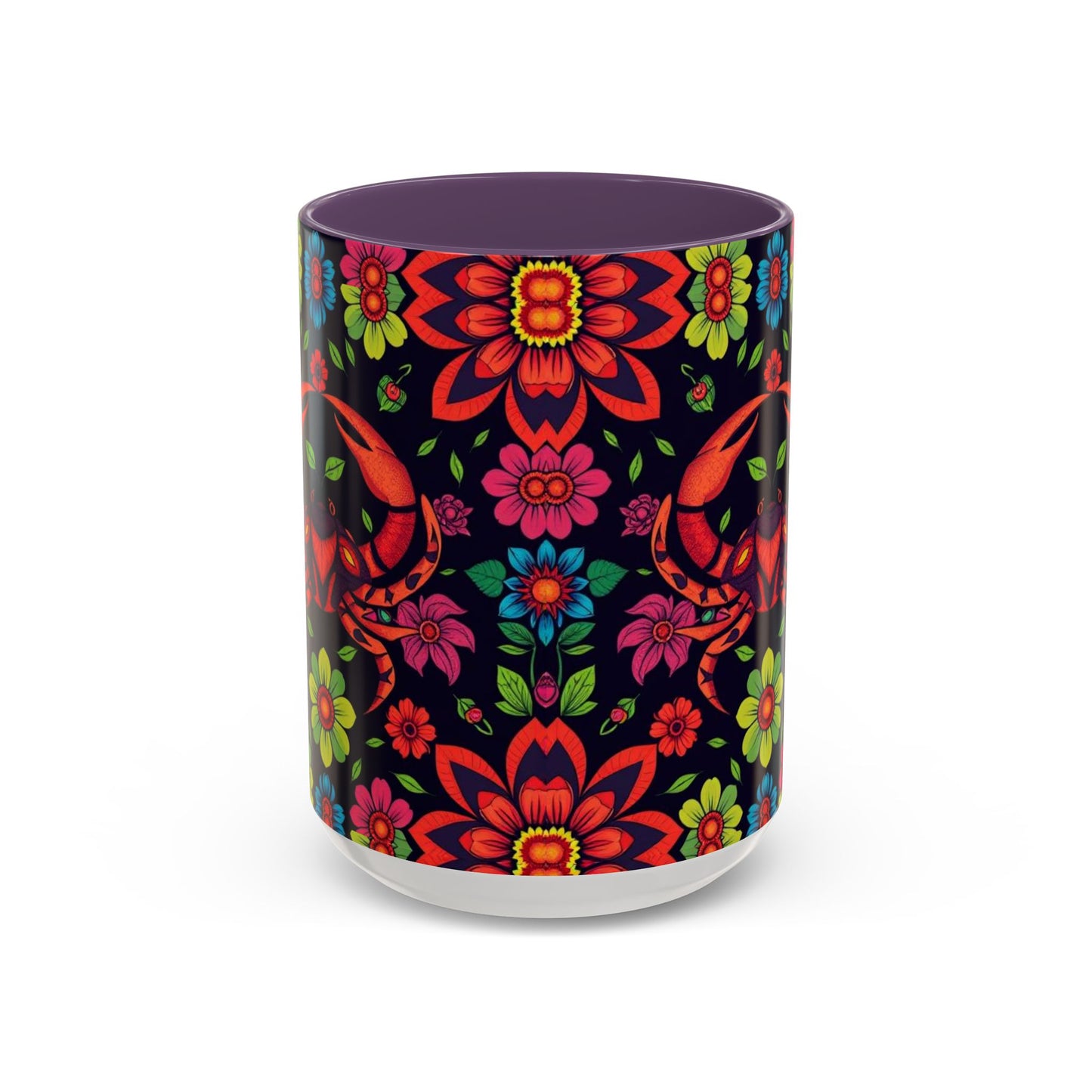 Accent Coffee Mug, Cancer, Zodiac v4, Flower Pattern, (11, 15oz)