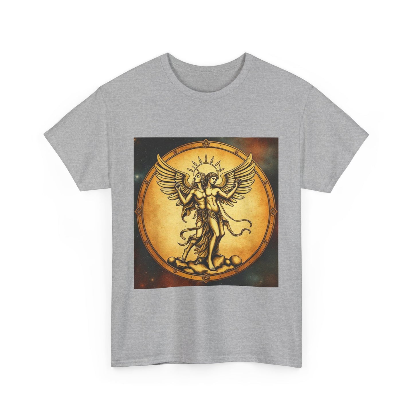 Unisex Heavy Cotton T-Shirt, Twin Angel v1, Gemini Zodiac Design