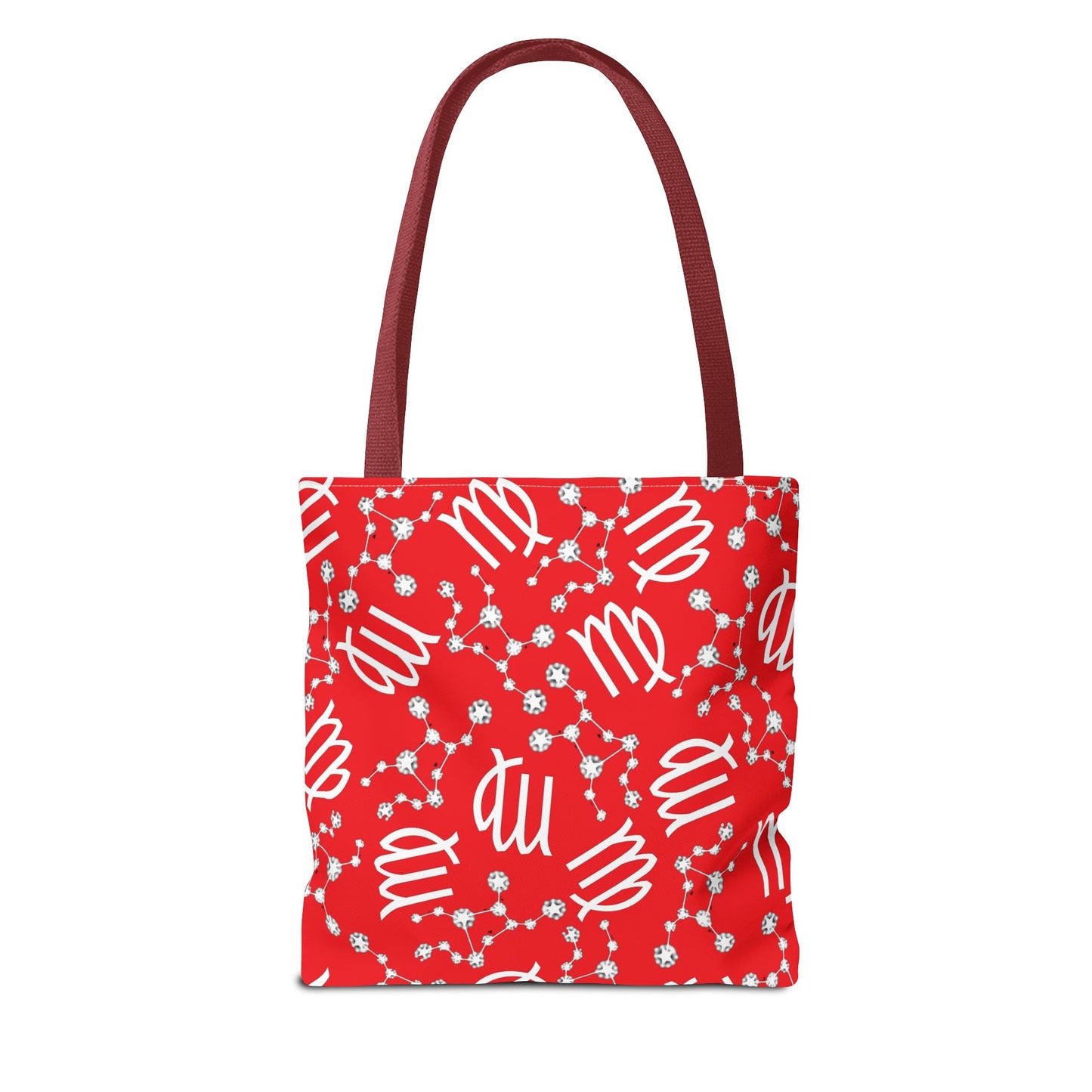 Tote Bag, Virgo Zodiac Sign, AOP, (Red, White)