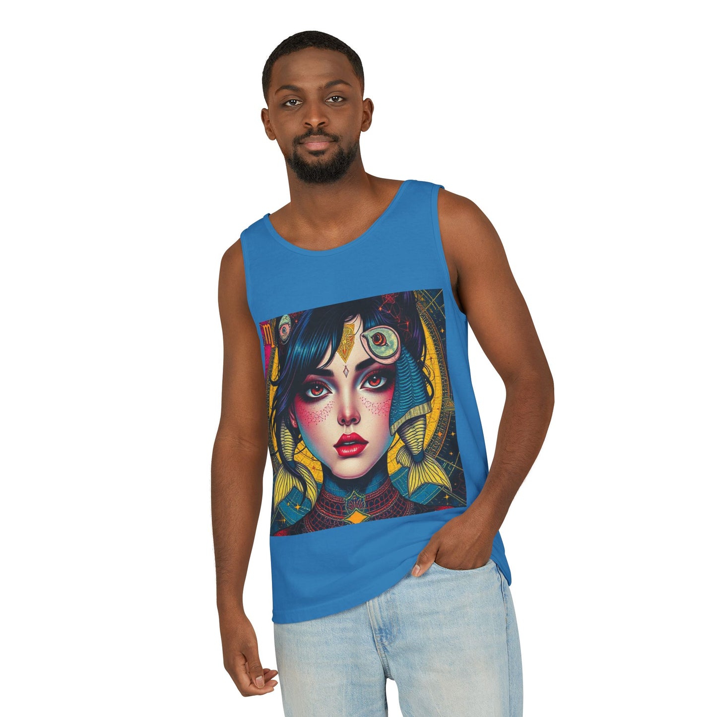 Unisex Garment-Dyed, Tank Top, Pisces Design, Pop Art, 100% US cotton