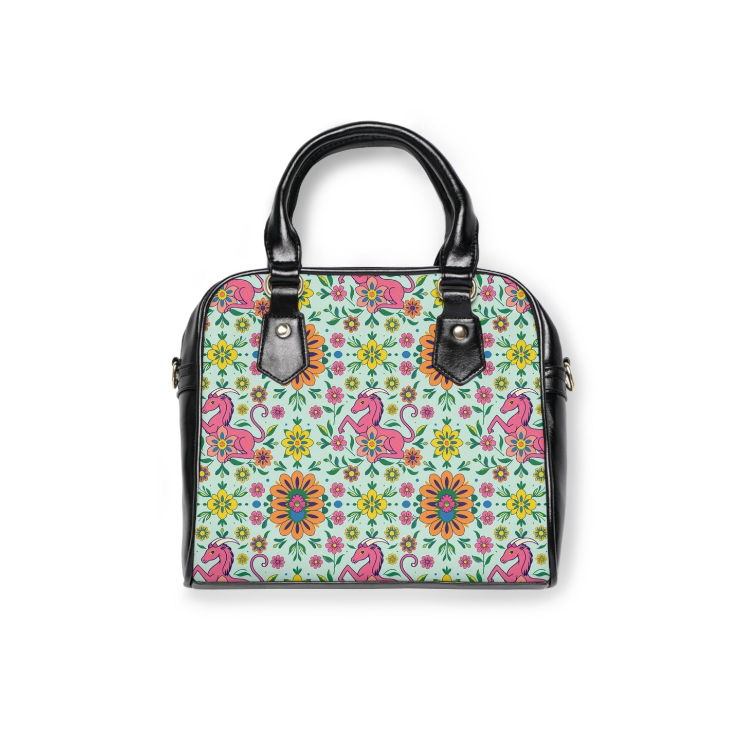Shoulder Handbag, Aquarius, Zodiac v2, Flower Pattern