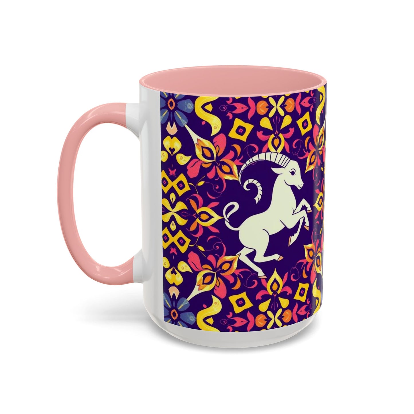 Accent Coffee Mug, Capricorn, Zodiac v1, Flower Pattern, (11, 15oz)