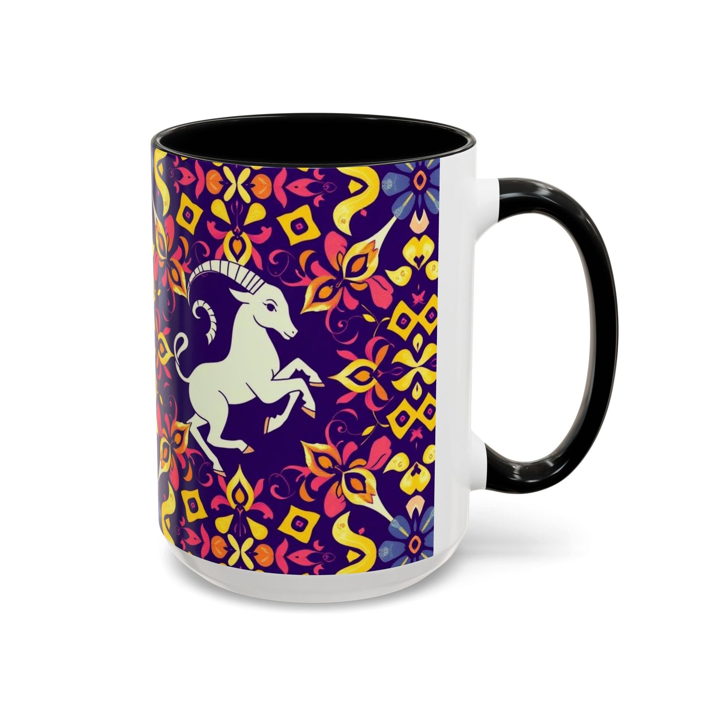 Accent Coffee Mug, Capricorn, Zodiac v1, Flower Pattern, (11, 15oz)