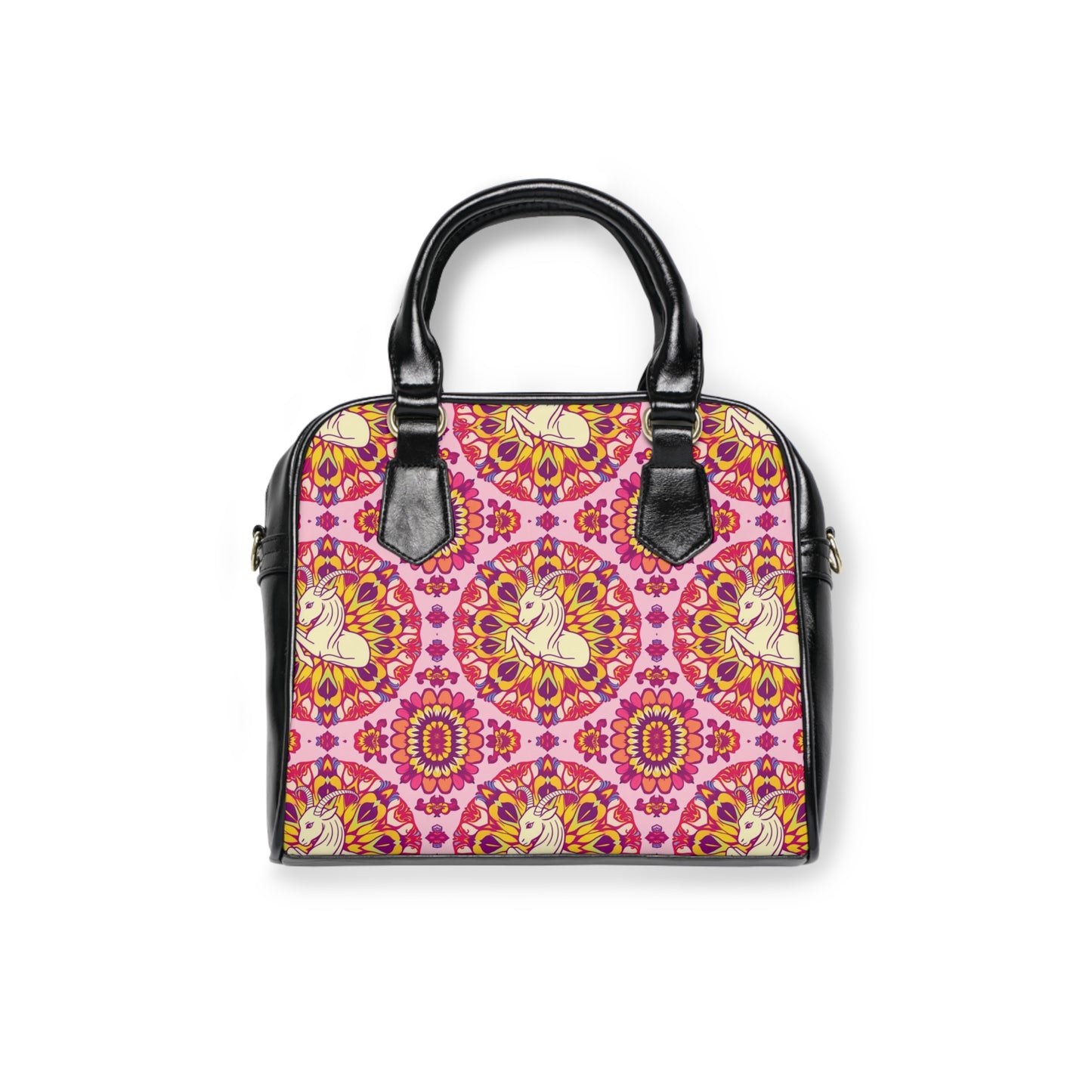 Shoulder Handbag, Capricorn, Zodiac v1, Flower Pattern