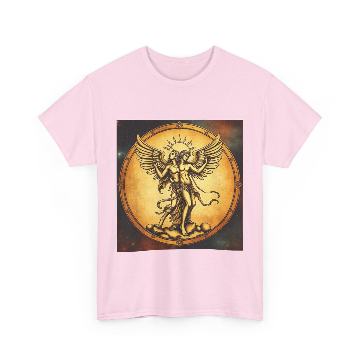 Unisex Heavy Cotton T-Shirt, Twin Angel v1, Gemini Zodiac Design