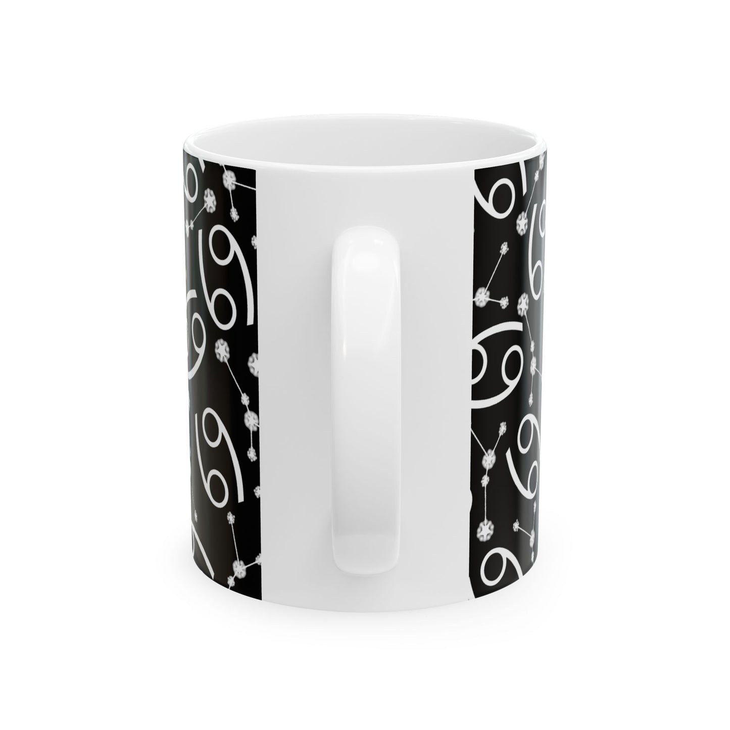 Ceramic Mug, (11oz, 15oz), Ceramic Coffee Mug, Black AOP, Cancer Zodiac Design