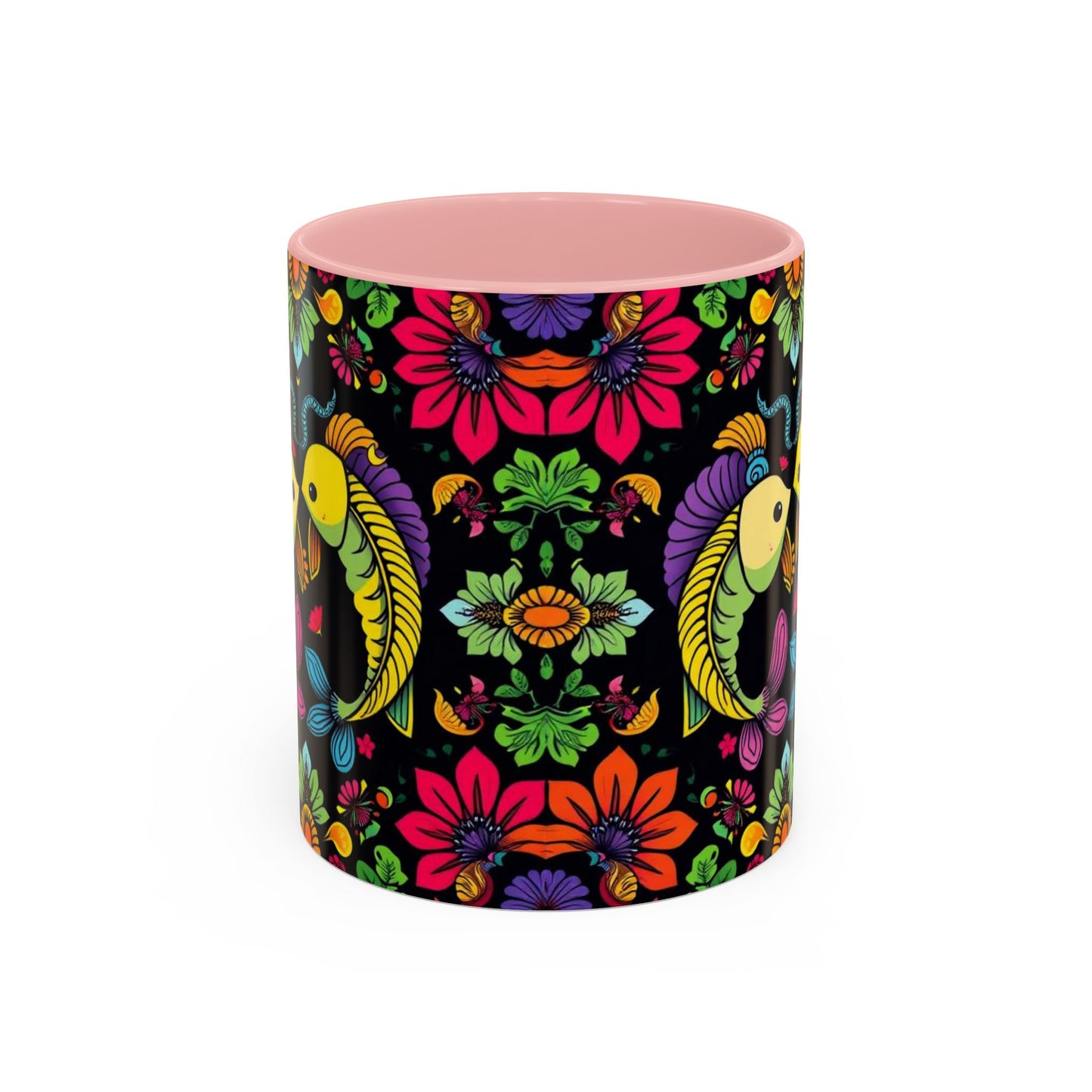 Accent Coffee Mug, Pisces, Zodiac v3, Flower Pattern, (11, 15oz)