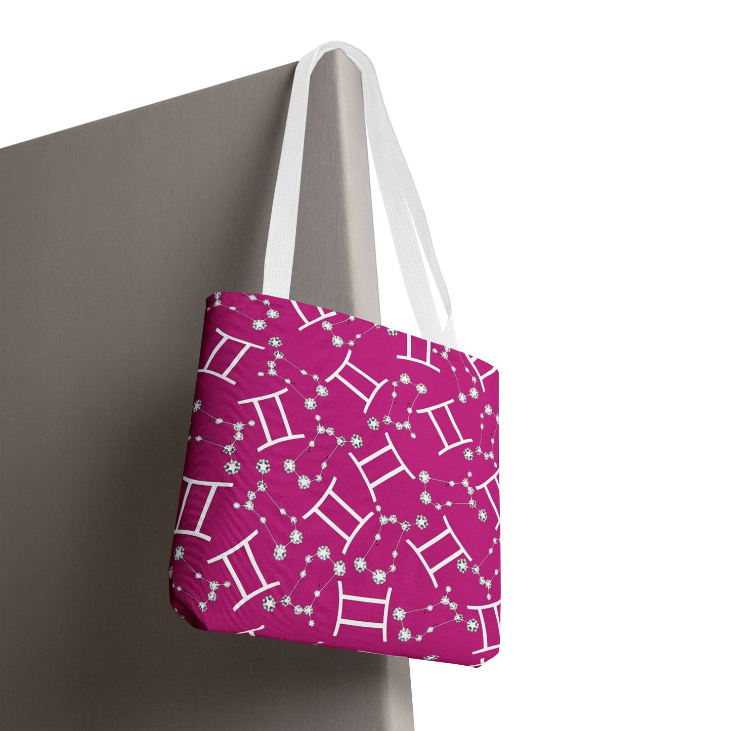 Tote Bag, Gemini Zodiac Sign, AOP, (Pink, White)
