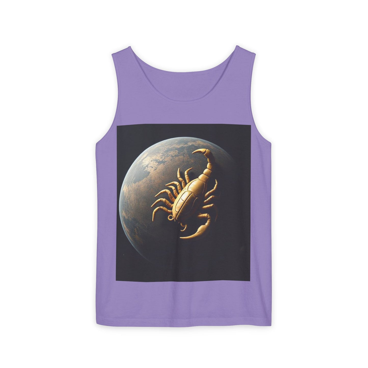 Unisex Garment-Dyed, Tank Top, Scorpio Design, Planet Symbol v1, 100% US cotton