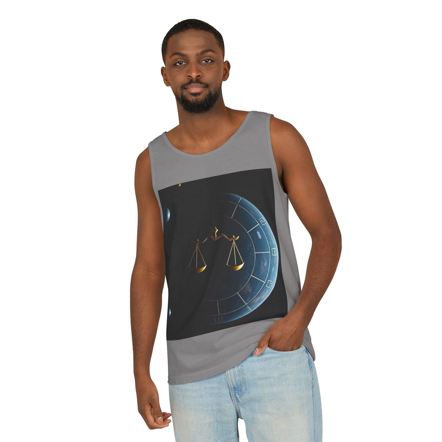 Unisex Garment-Dyed, Tank Top, Libra Design, Space Scale, 100% US cotton
