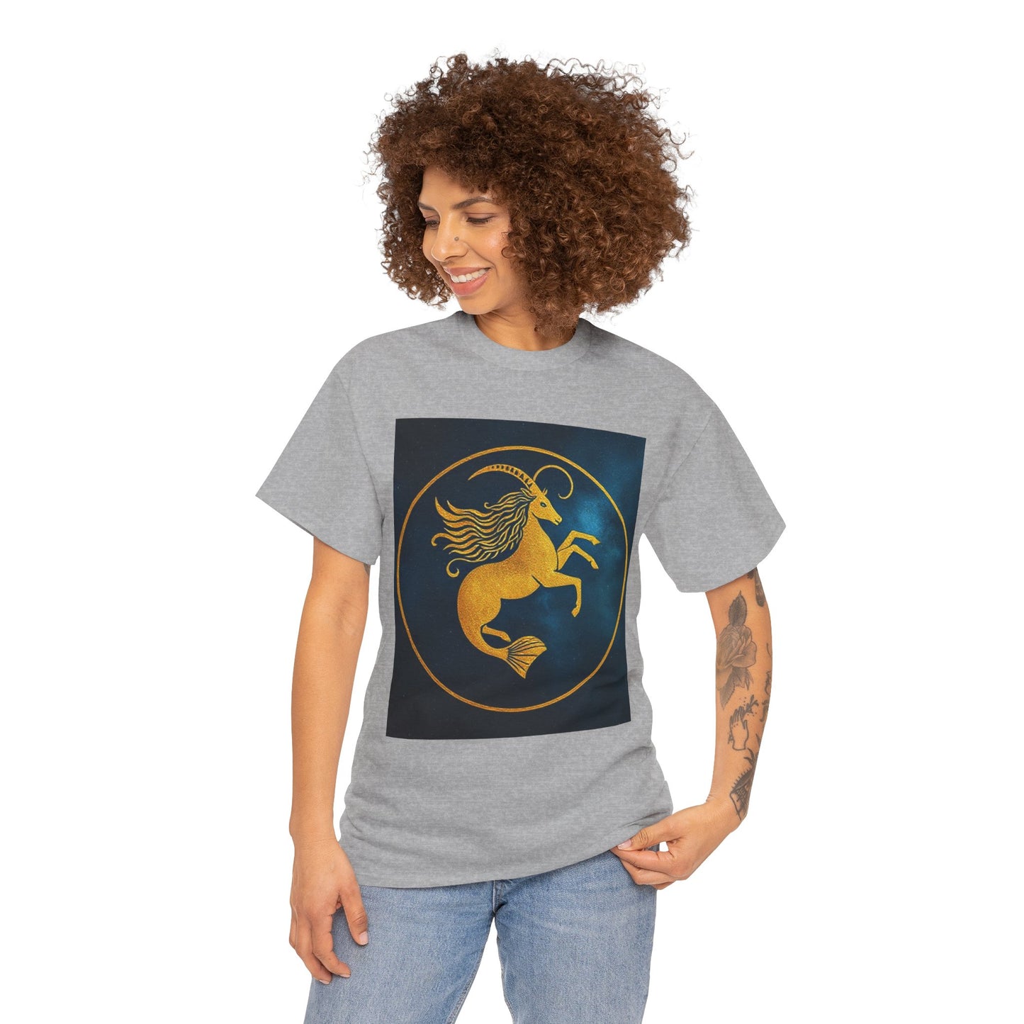 Unisex Heavy Cotton T-Shirt, Capricorn Animal v4, Symbol, Zodiac Design