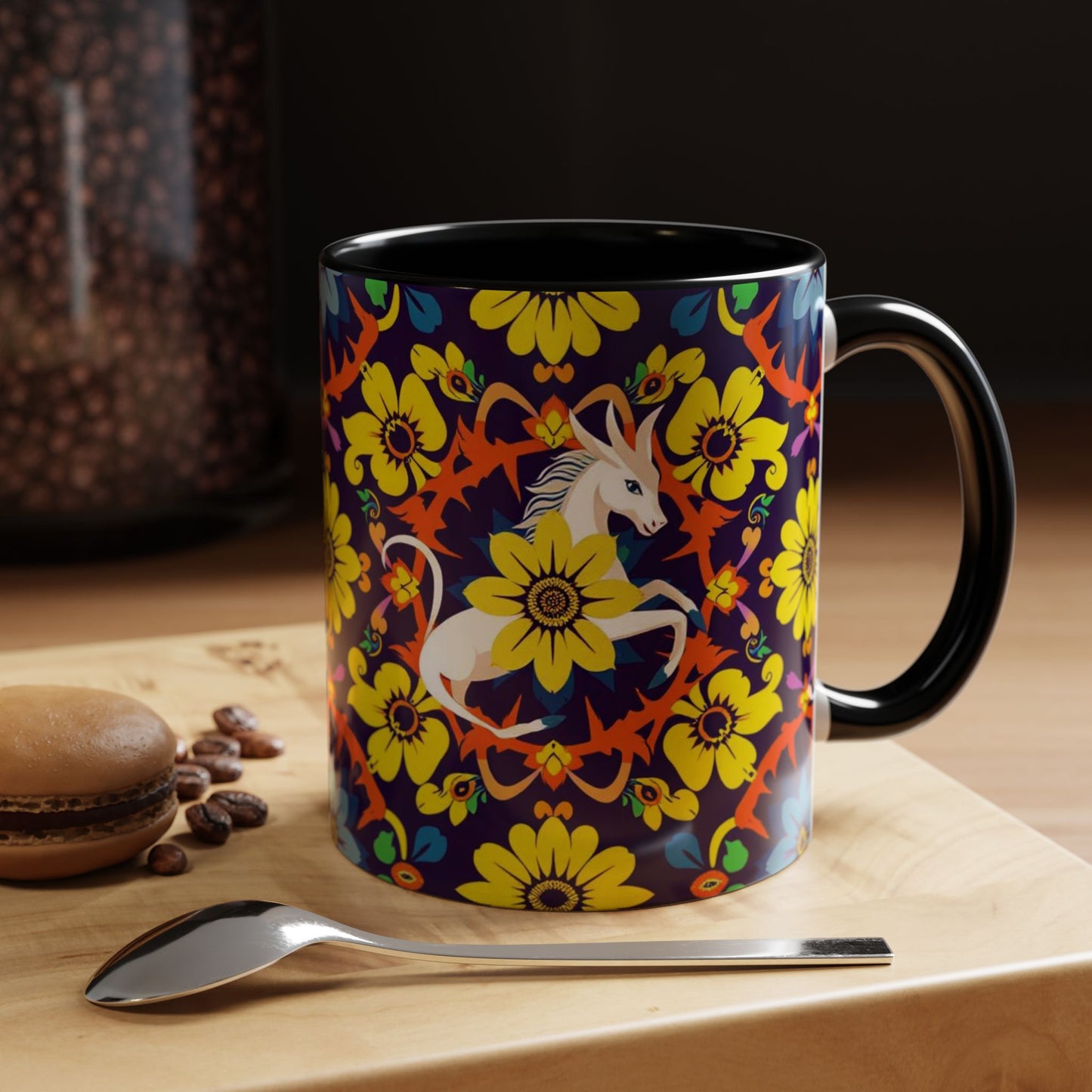 Accent Coffee Mug, Aquarius, Zodiac v1, Flower Pattern, (11, 15oz)